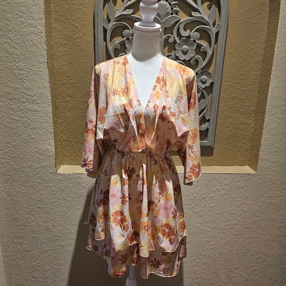 Pink Lily Size S Retro Floral Babydoll Mini Dress Boho Cottagecore Festival 70's - Picture 2 of 11